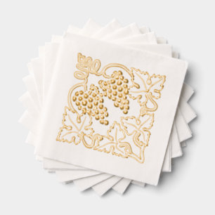 Serviettes Avec Dorure Grappe de Raisins Feuillus Rustique