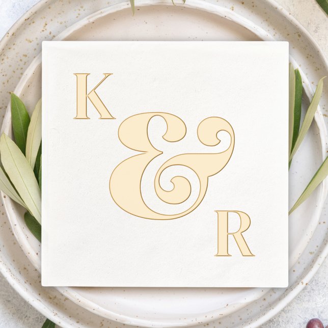 Serviettes Avec Dorure Gras Ampersand Moderne Simple Initiales Mariage (simple minimalist personalized custom ampersand wedding cocktail napkins couple's initials gold foil)
