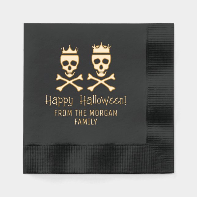 Serviettes Avec Dorure Halloween joyeuse et joyeuse du crâne et des os cr (Recto)