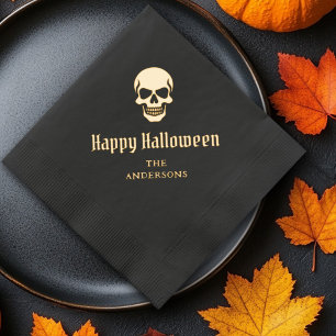Serviettes Avec Dorure Happy Halloween éffrayant crâne nom ou texte perso