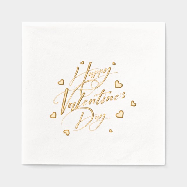 Serviettes Avec Dorure Happy Valentine's Day Typography Hearts (Recto)