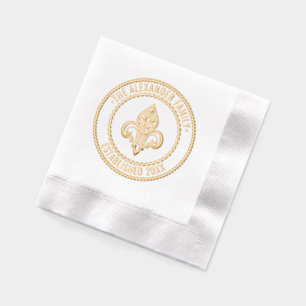 Serviettes Avec Dorure Heraldic Fleur de Lis #26B Nom de famille Date Est