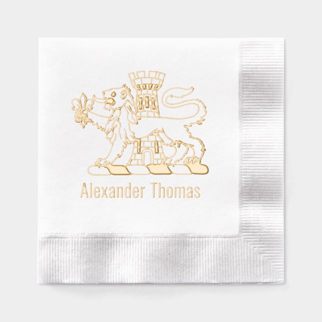 Serviettes Avec Dorure Heraldic Lion Fleur de Lis Nom du château (Recto)