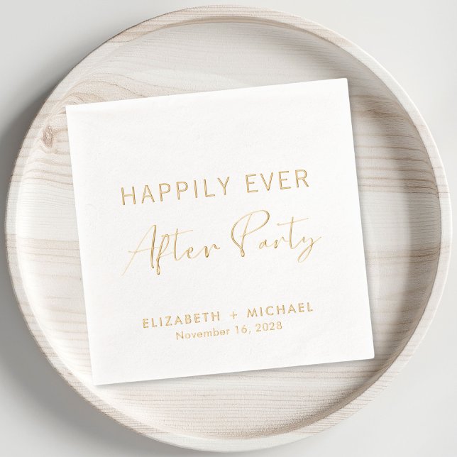 Serviettes Avec Dorure Heureusement Jamais Après La Réception De Mariage  (Elevate your wedding reception decor with these elegant "Happily Ever After Party" foil napkins)