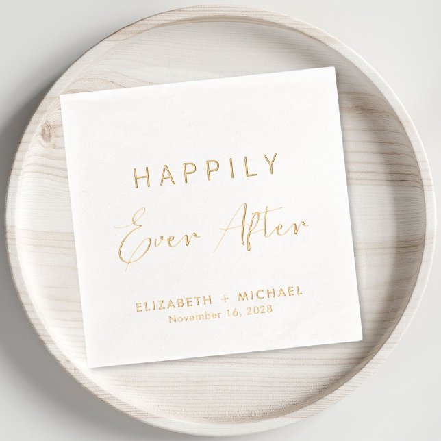 Serviettes Avec Dorure Heureux toujours après Mariage (Elevate your wedding reception decor with these elegant "Happily Ever After" foil napkins)