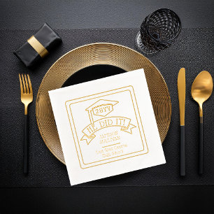 Serviettes Avec Dorure Il L'A Fait Casquette Grad Nom de la graduation   