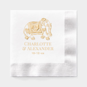 Serviettes Avec Dorure Inde Mehndi Eléphant Mariage Noms de Couple Date