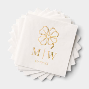 Serviettes Avec Dorure Initiales de couple de mariage Trèfle à quatre feu