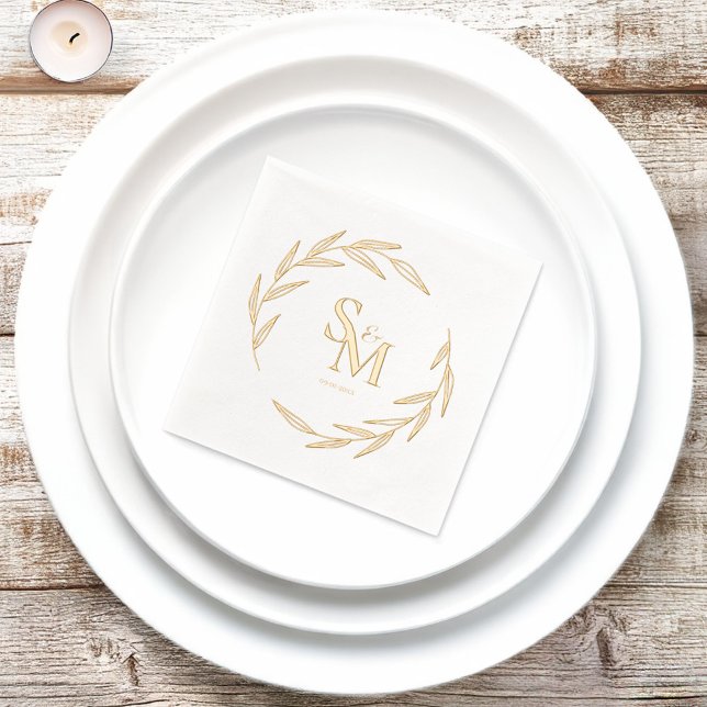 Serviettes Avec Dorure Initiales de couple élégantes avec date en or (Créateur téléchargé)