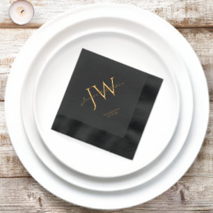 Serviettes Avec Dorure Initiales personnalisées Anniversaire Noir Or
