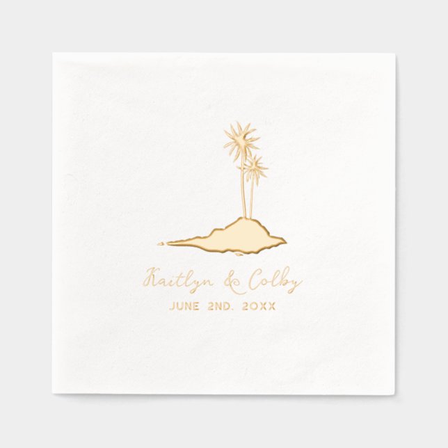 Serviettes Avec Dorure Island Palm Trees Mariage (Recto)