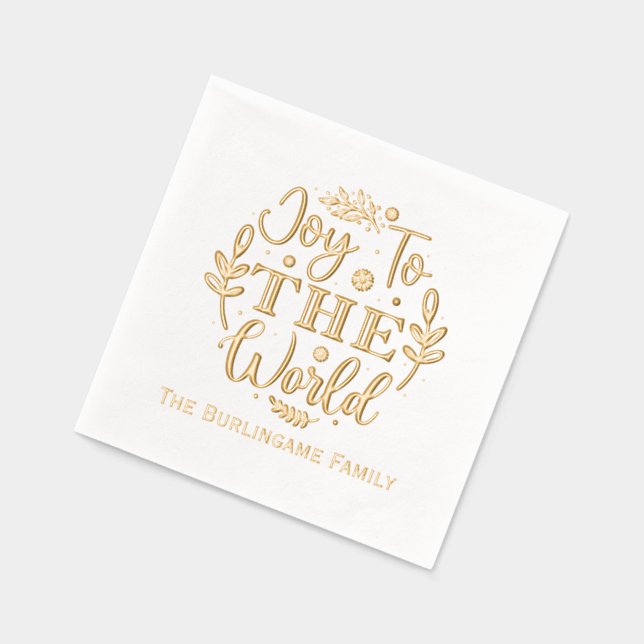 Serviettes Avec Dorure "Joy to the World" Noël Nom de famille (Gauche)