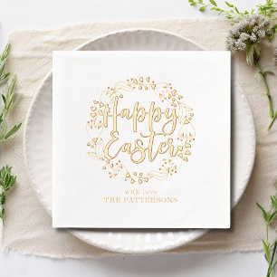 Serviettes Avec Dorure Joyeuse couronne florale de Pâques Nom personnalis