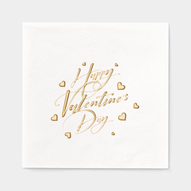 Serviettes Avec Dorure Joyeuse Saint-Valentin Typographie Cœurs (Recto)