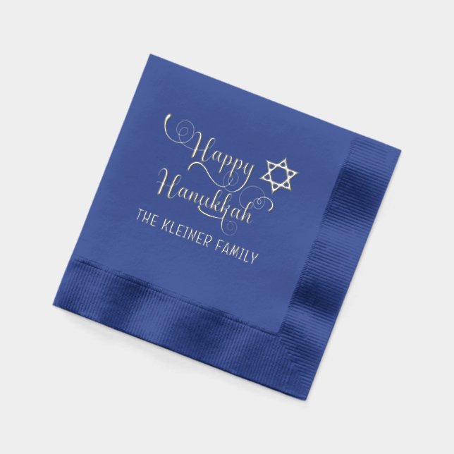 Serviettes Avec Dorure Joyeuse typographie de Hanukkah #10 Nom de famille (Gauche)