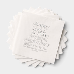 Serviettes Avec Dorure Joyeux 25e Anniversaire de Mariage Rétro Typograph
