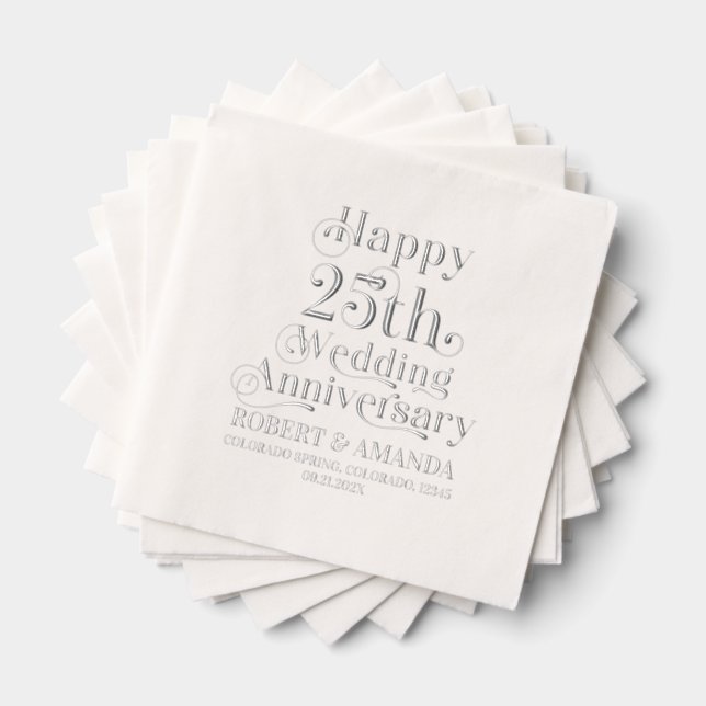 Serviettes Avec Dorure Joyeux 25e Anniversaire de Mariage Rétro Typograph (Insitu (empilé))