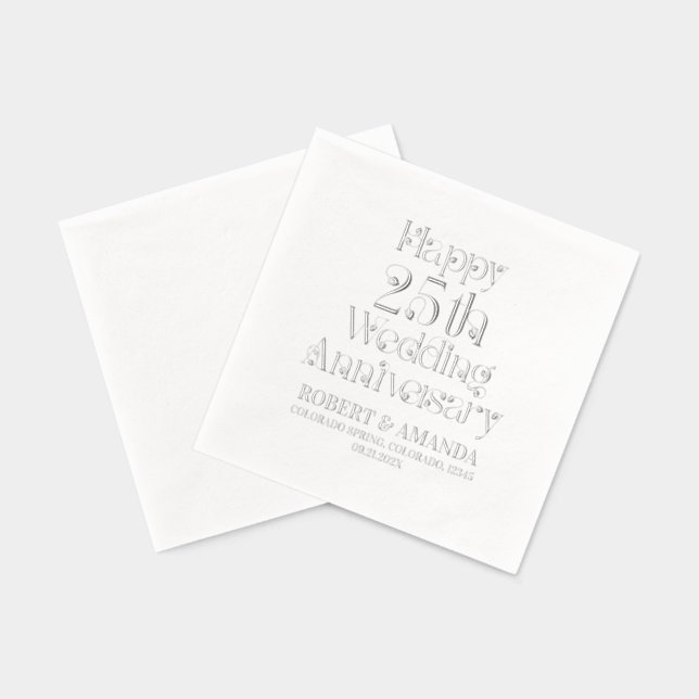 Serviettes Avec Dorure Joyeux 25ème anniversaire Mariage typographie rétr (Verso)