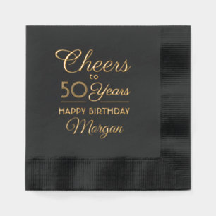 Serviettes Avec Dorure Joyeux Anniversaire Toute Année Écriture Élégante