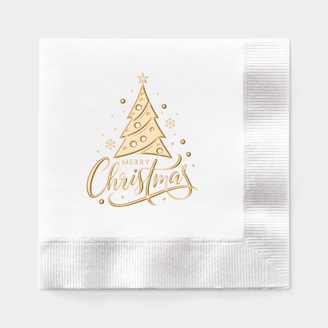 Serviettes Avec Dorure Joyeux Arbre de Noël (Recto)