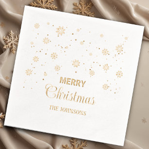 Serviettes Avec Dorure Joyeux flocons de neige de Noël, nom personnalisé