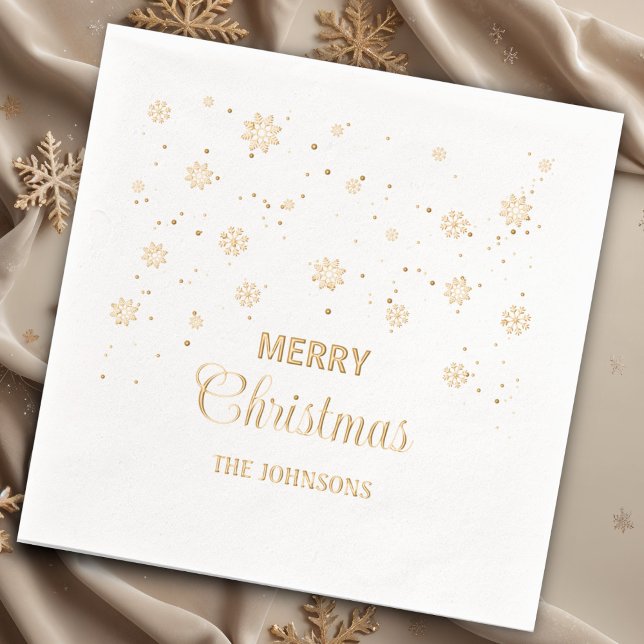 Serviettes Avec Dorure Joyeux flocons de neige de Noël, nom personnalisé (Créateur téléchargé)