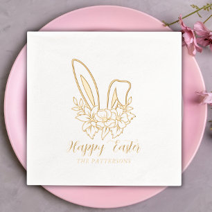 Serviettes Avec Dorure Joyeux Lapin Floral de Pâques oreilles Nom personn
