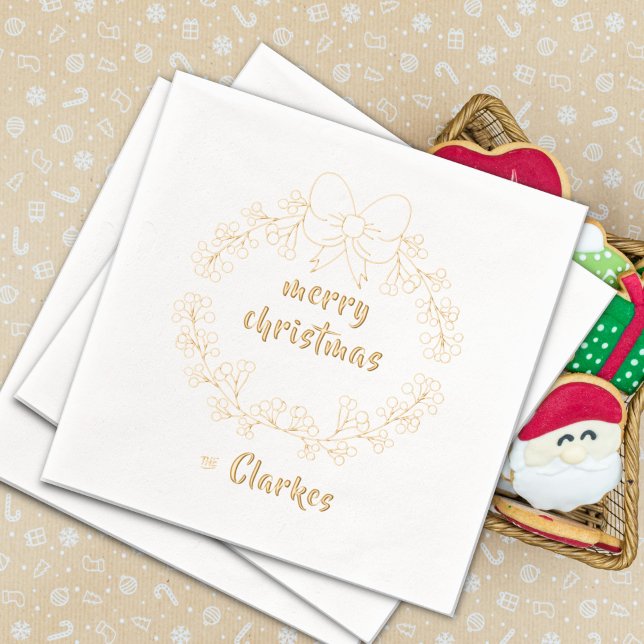 Serviettes Avec Dorure Joyeux Noël avec Holly Berries Wreath (Créateur téléchargé)