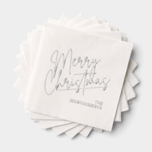 Serviettes Avec Dorure Joyeux Noël Calligraphie Argent