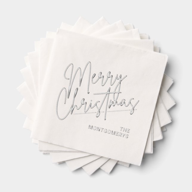 Serviettes Avec Dorure Joyeux Noël Calligraphie Argent (Insitu (empilé))