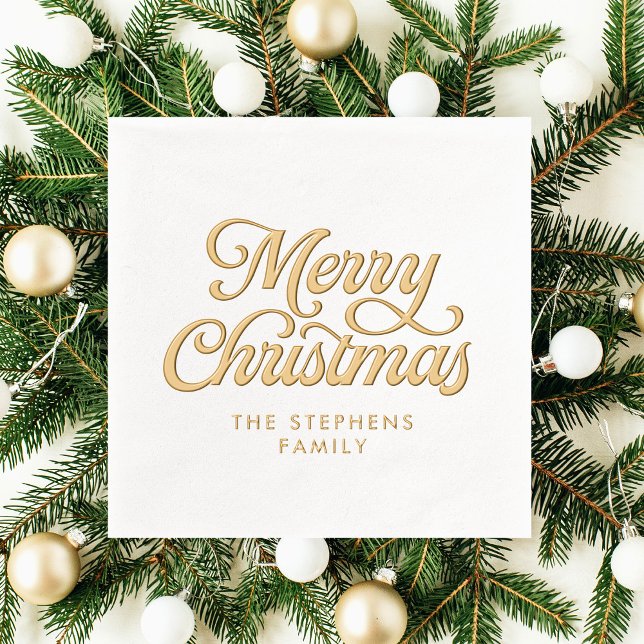 Serviettes Avec Dorure Joyeux Noël classique rétro script fête de vacance (Créateur téléchargé)