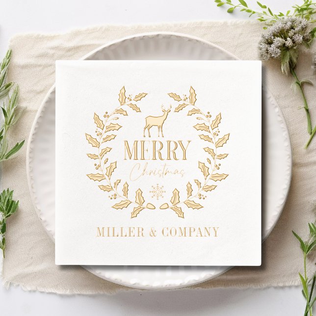 Serviettes Avec Dorure Joyeux Noël Deer Wreath Entreprise Personnalisée (Créateur téléchargé)