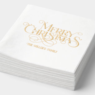 Serviettes Avec Dorure Joyeux Noël Élégante Typographie rétro
