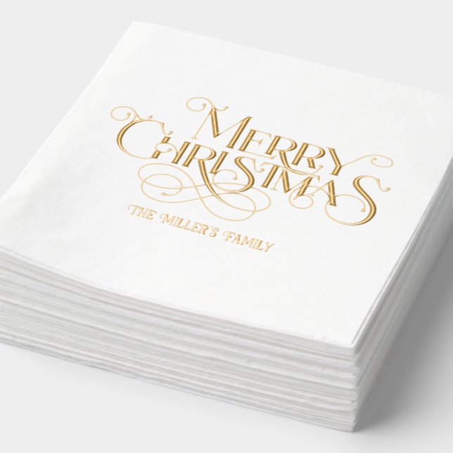 Serviettes Avec Dorure Joyeux Noël Élégante Typographie rétro (Détail)