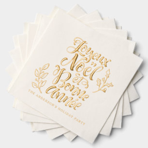 Serviettes Avec Dorure Joyeux Noël et Bonne Année Calligraphie moderne