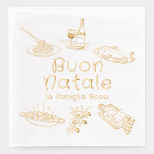 Serviettes Avec Dorure Joyeux Noël italien Nourriture Vin Doodles