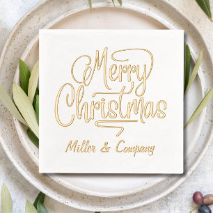 Serviettes Avec Dorure Joyeux Noël Script Entreprise Nom personnalisé
