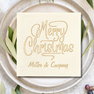 Serviettes Avec Dorure Joyeux Noël Script Entreprise Nom personnalisé