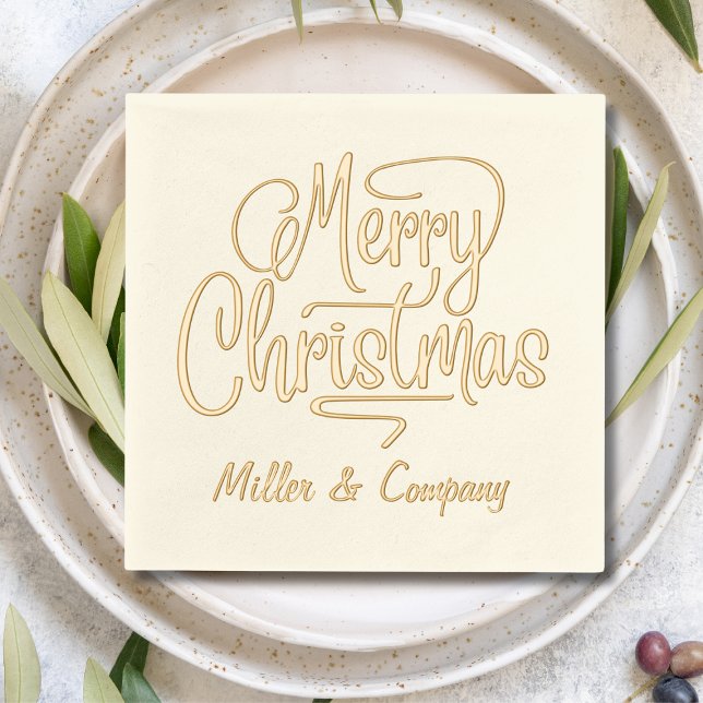 Serviettes Avec Dorure Joyeux Noël Script Entreprise Nom personnalisé (Créateur téléchargé)