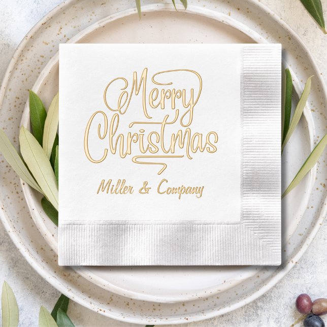 Serviettes Avec Dorure Joyeux Noël Script Entreprise Nom personnalisé (Créateur téléchargé)