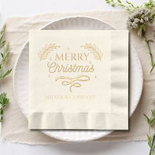 Serviettes Avec Dorure Joyeux Noël Script Entreprise Nom personnalisé