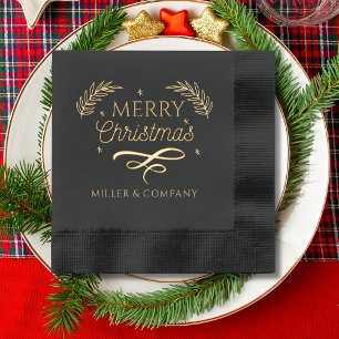 Serviettes Avec Dorure Joyeux Noël Script Entreprise Nom personnalisé