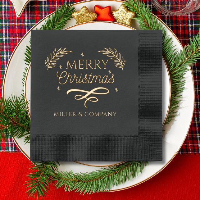 Serviettes Avec Dorure Joyeux Noël Script Entreprise Nom personnalisé (Créateur téléchargé)
