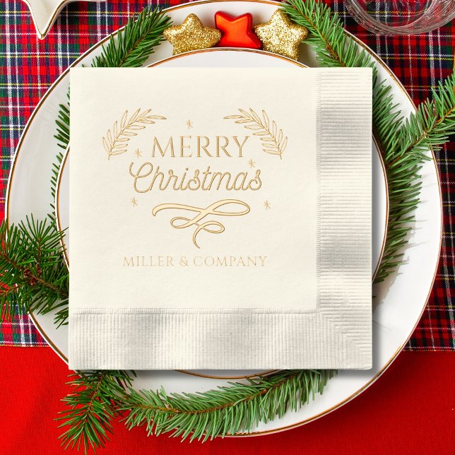 Serviettes Avec Dorure Joyeux Noël Script Entreprise Nom personnalisé (Créateur téléchargé)