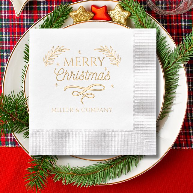 Serviettes Avec Dorure Joyeux Noël Script Nom de l'entreprise (Créateur téléchargé)