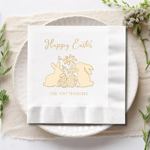 Serviettes Avec Dorure Joyeux Oeufs Fleurs de lapin de Pâques Nom personn