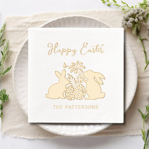 Serviettes Avec Dorure Joyeux Oeufs Fleurs de lapin de Pâques Nom personn