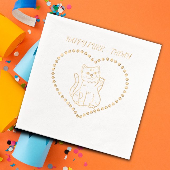 Serviettes Avec Dorure Joyeux Purr-thday Chat fête d'anniversaire (Créateur téléchargé)