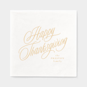 Serviettes Avec Dorure Joyeux Thanksgiving simple script élégant