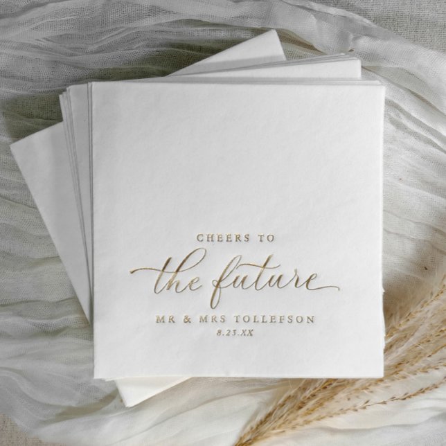 Serviettes Avec Dorure La partie d'engagement salue le futur Mariage (Elegant gold foil engagement party napkins - Cheers to the future mr & mrs")